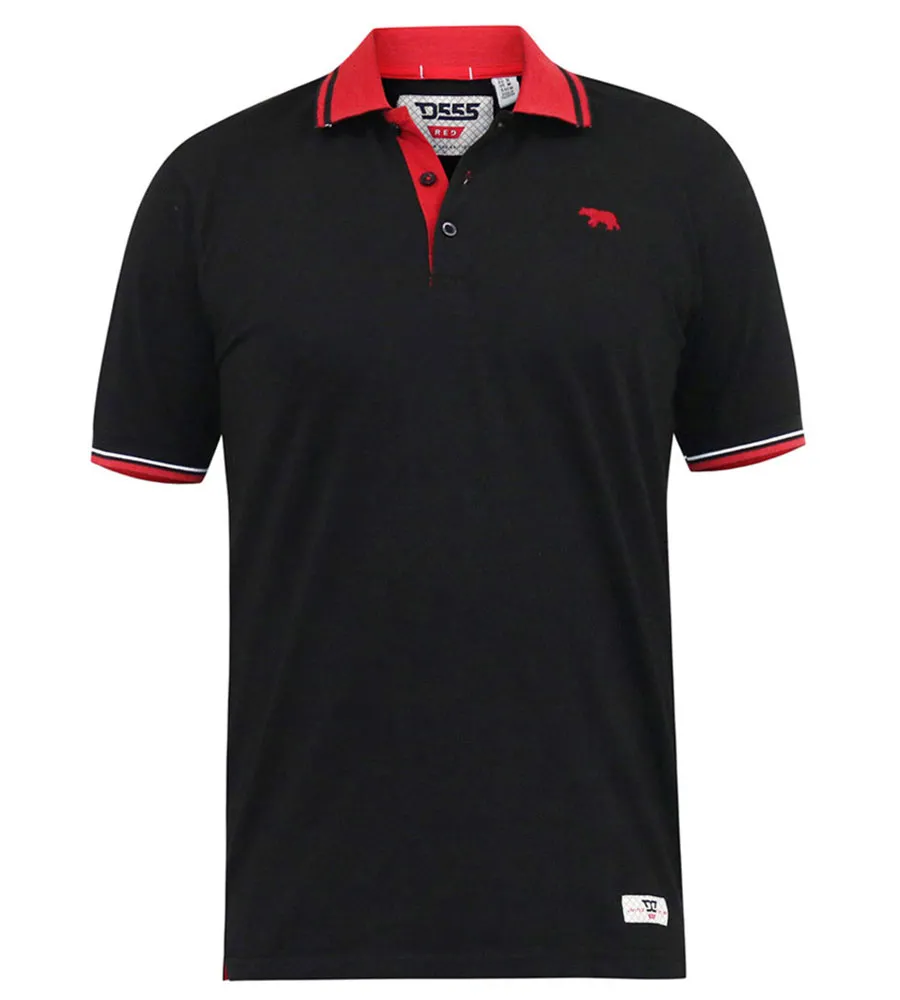 D555 Mens Black Pique Polo Shirt With Cuff and Collar Tipping Detail (CHESTER)